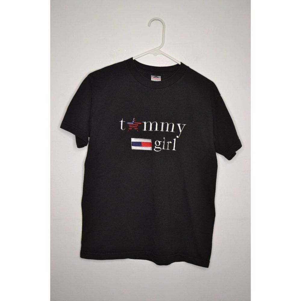 Tommy Girl Women's Medium Black Embroidered Short Sleeve T-Shirt VTG